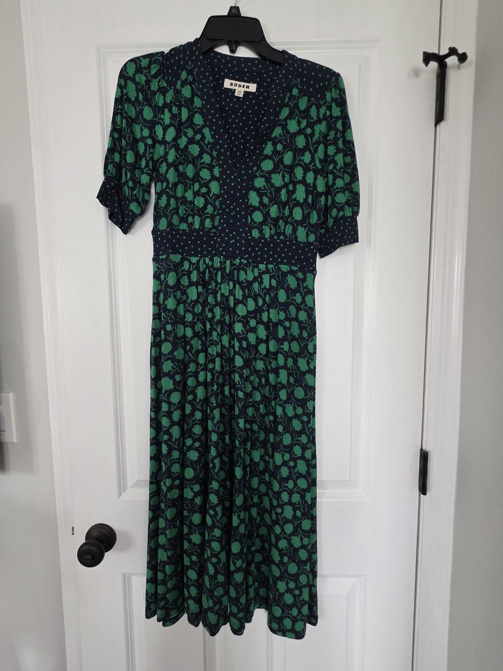 Boden Navy and Green Floral Midi Dress